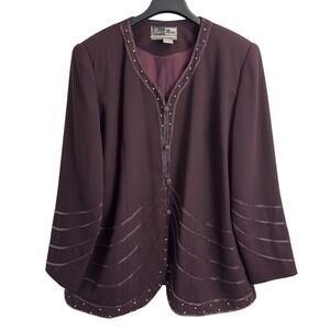 Ben Marc International Plum Beaded Rhinestone Evening Jacket Women Size 18